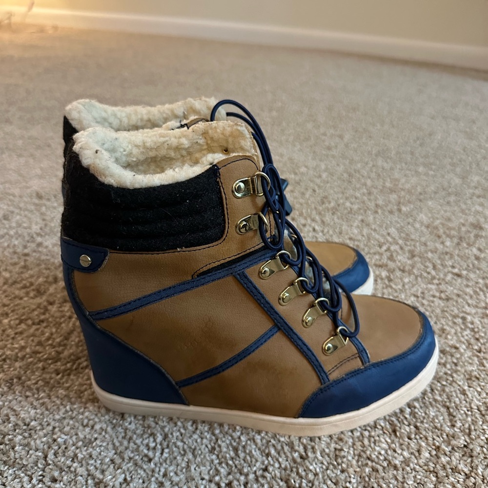 Call It Spring Blue and Brown Lace Up Boots